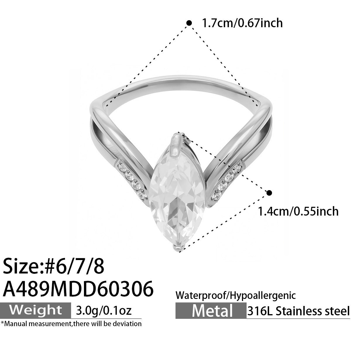 B廠【A489】ins小眾設計超閃5A鋯石戒指幾何形指環歐美網紅熱銷款不鏽鋼飾品
 26.03-2
