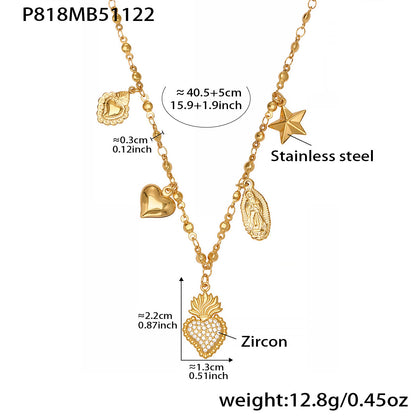 B廠【P820】不銹鋼滿鑽愛心皇冠鋯石多配件吊墜 夾珠鏈條項鍊鍍18k真金不掉色
 25.11-4