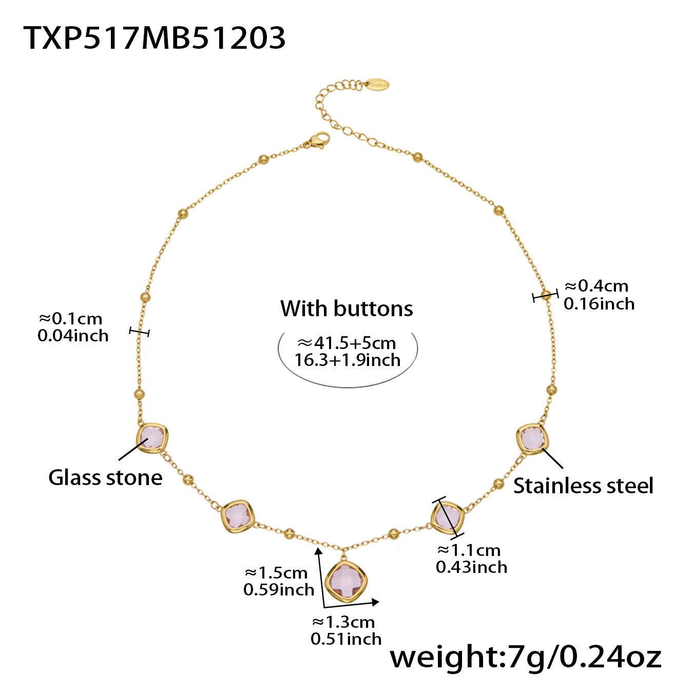 B廠【TXP517】不銹鋼方形切麵包邊玻璃石吊墜耳環項鍊手鍊珠寶首飾套裝鍍18k金
 25.12-2