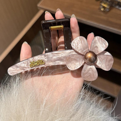 C廠【X505】高級感韓系新款醋酸花朵珍珠抓夾女時尚百搭後腦勺盤髮鯊魚夾髮飾
 26.06-4