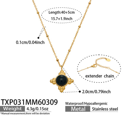 B廠【TXP031】新中式簡約黑瑪瑙吊墜耳環古風新品不銹鋼項鍊小眾設計感飾品套裝
 26.03-3