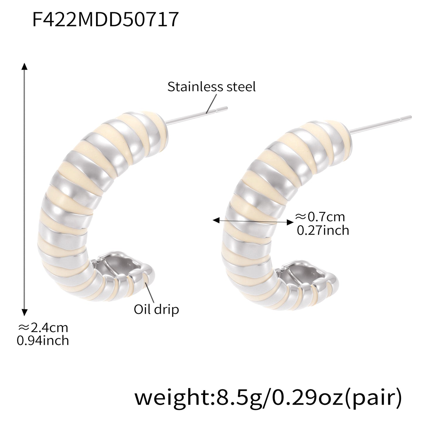 B廠【F419】不鏽鋼琺瑯幾何滴油耳環時尚百搭C型珍珠耳飾歐美個性項鍊 25.07-4