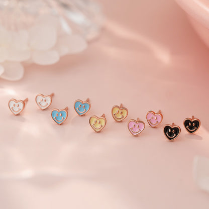 D廠【YC9611E】S999足銀愛心笑臉耳環清新甜美文藝風少女日常養耳洞耳飾 25.05-4