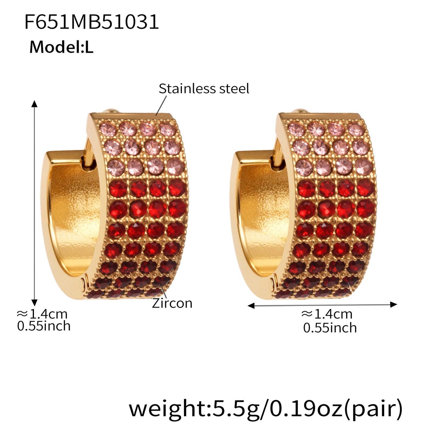B廠【F651】彩鑽四排鋯石精緻卡扣耳環不鏽鋼鍍18k金時尚百搭個性耳飾
 25.11-1