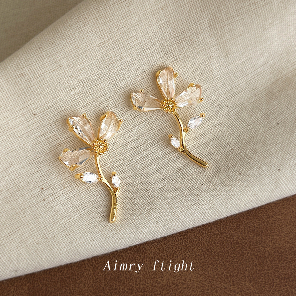 A廠【2730】超仙氣質鋯石花朵耳環女清新甜美高級感耳環時尚優雅耳飾
 25.12-1