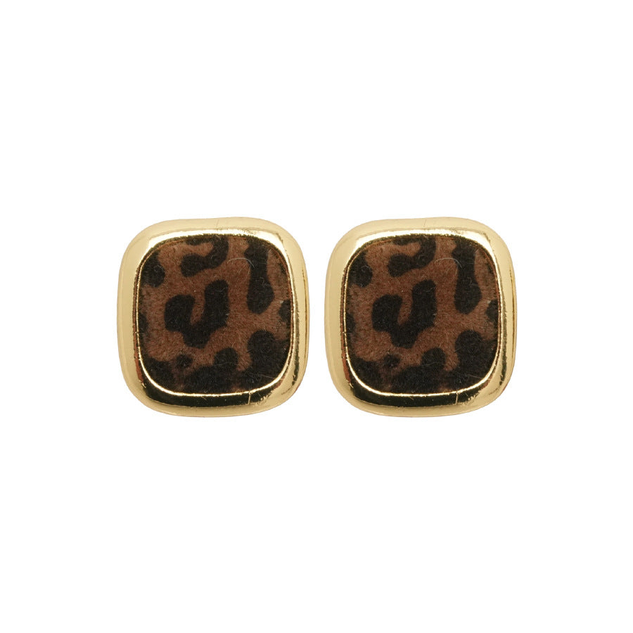 A廠【WE4949】925銀針秋冬復古植絨豹紋幾何方形耳環美拉德簡約耳環小眾高級感耳飾
 25.10-5