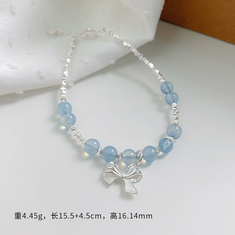 E廠【YC5517SL】S925純銀小眾設計款蝴蝶結草莓晶/海藍寶/灰月光甜美手飾 24.08-5