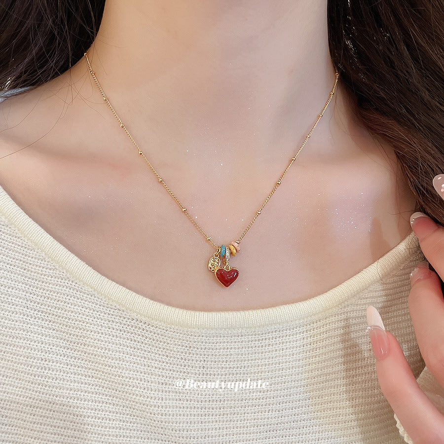 A廠【HN10614】18k真金電鍍滴油貝母愛心項鍊簡約日常通勤鎖骨鏈輕奢小眾頸鍊女
 25.11-2