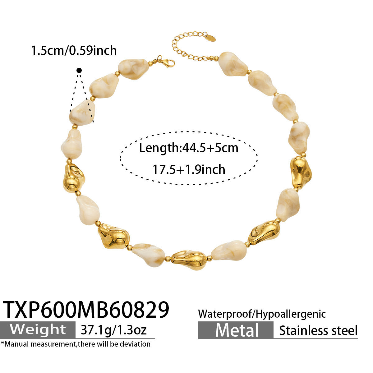 B廠【TXP600】跨境飾品不規則樹脂不銹鋼手鍊小眾撞色ins風輕奢女手鍊項鍊套裝
 26.09-1