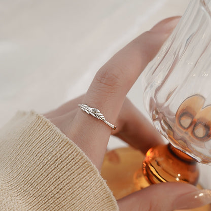 D廠【YC3138R】S925純銀羽毛鑲鑽戒指獨特氣質文藝簡約清新開口戒手飾 25.02-4