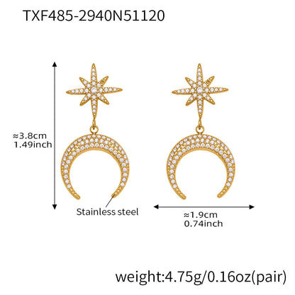 B廠【TXP485】歐美熱銷新品不銹鋼5A鋯石八芒星月牙吊墜耳環項鍊首飾套裝
 25.11-4