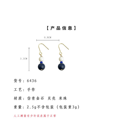 A廠【6436】天然石新中式民族風國潮手工耳飾文藝復古簡約景區飾品耳環女 25.07-3