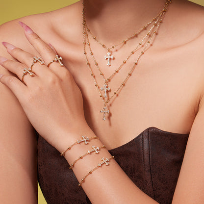 B廠【TXP487】超閃5A鋯石十字架吊墜項鍊手鍊耳環戒指首飾組不銹鋼
 25.12-1