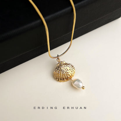 A廠【5663】歐美夏日沙灘度假風貝殼海螺304不鏽鋼鍍18K真金保色項鍊鎖骨鍊女 25.03-1