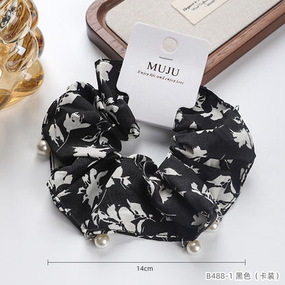 D廠【B488】卡裝髮圈高級感珍珠大腸圈髮繩氣質蘭花頭繩女網紅馬尾皮筋髮飾
 25.10-5「D廠-單筆結帳需滿，NT$600出貨(不含運費)」