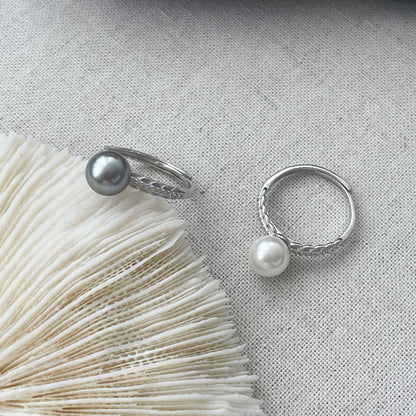 E廠【DQ8551R】輕奢高級感S925純銀麥穗鋯石正圓仿珍珠戒指女小眾設計活口戒
 25.09-4