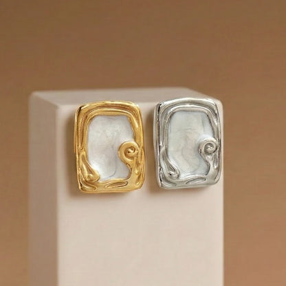 B廠【F079】歐美輕奢風方形琺瑯彩釉耳環不銹鋼材質鍍18k真金高級感氣質耳飾
 26.01-2