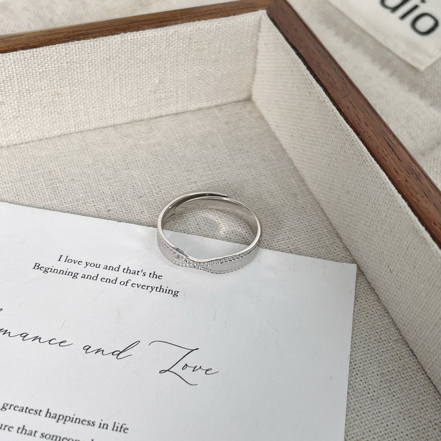 F廠【DQ8168R】ins設計感幾何方形亮片扭結戒指女S925純銀韓版氣質開口指環 25.07-1