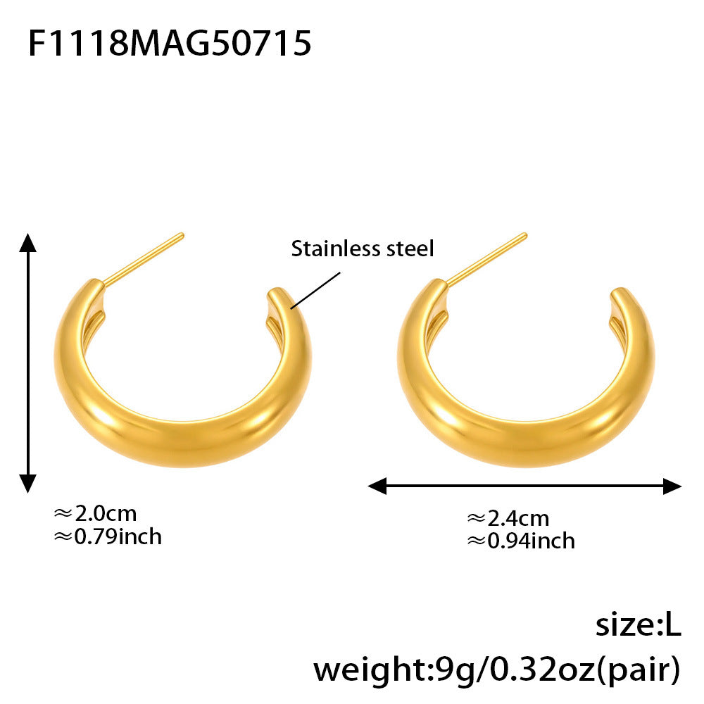 B廠【F1118】不鏽鋼幾何C形多型號拼色耳環耳環18k金百搭個性氣質 25.07-4
