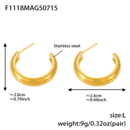 B廠【F1118】不鏽鋼幾何C形多型號拼色耳環耳環18k金百搭個性氣質 25.07-4
