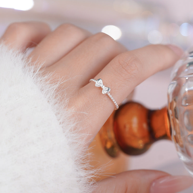 E廠【YC4816R】S925純銀甜美蝴蝶結戒指女輕奢可愛清新文藝溫柔文藝手飾
 25.10-3