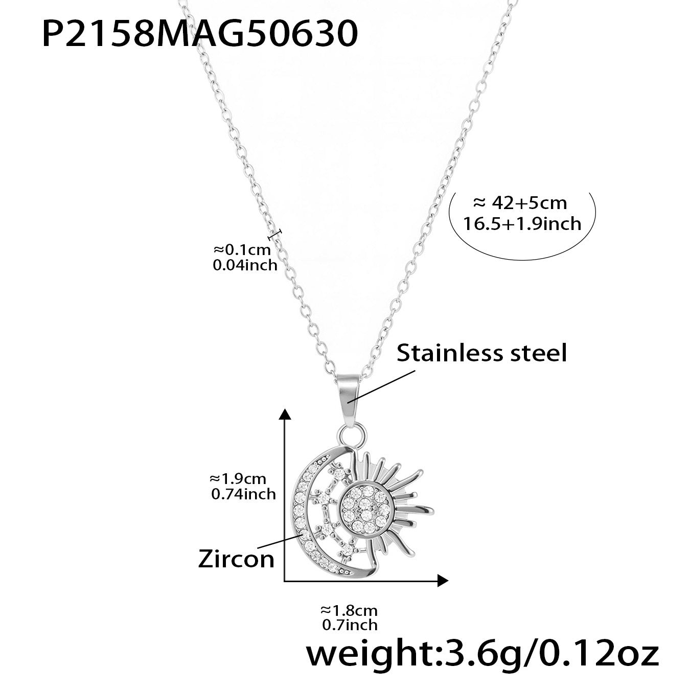 B廠【P2158】超閃5A鋯石太陽月亮吊墜鎖骨項鍊雙層疊戴不鏽鋼18k鍍真金 25.07-2