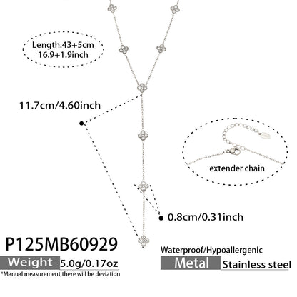 B廠【P125】 不鏽鋼鍍18K金花朵鋯石細鍊Y字項鍊頸鍊
 26.10-1