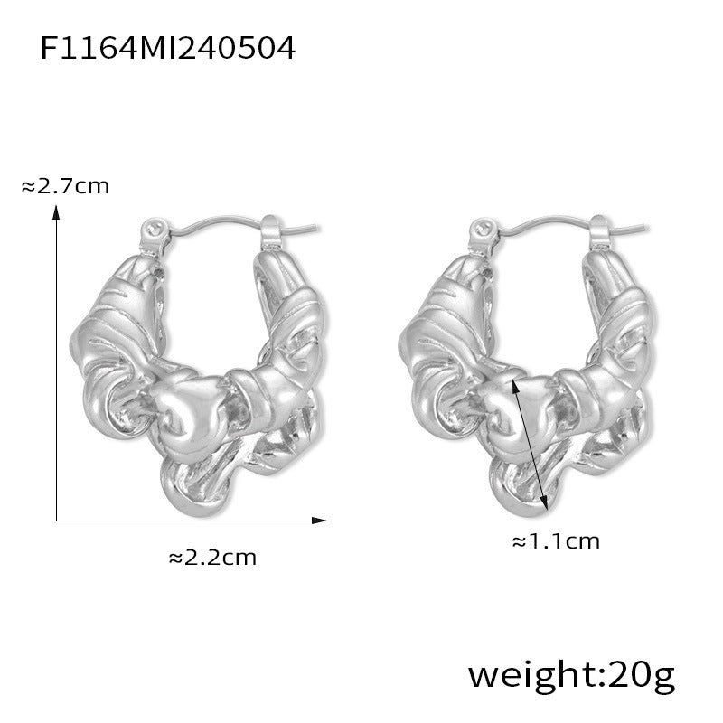 B廠【F1164】歐美時尚個性麻花纏繞鈦鋼耳環女法式復古ins小眾設計不規則耳飾 24.05-2