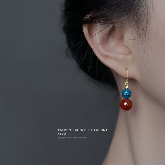 C廠【6888】天然石紅瑪瑙手工藝設計感國潮民族風文藝復古新款水滴耳環耳環
 25.10-2
