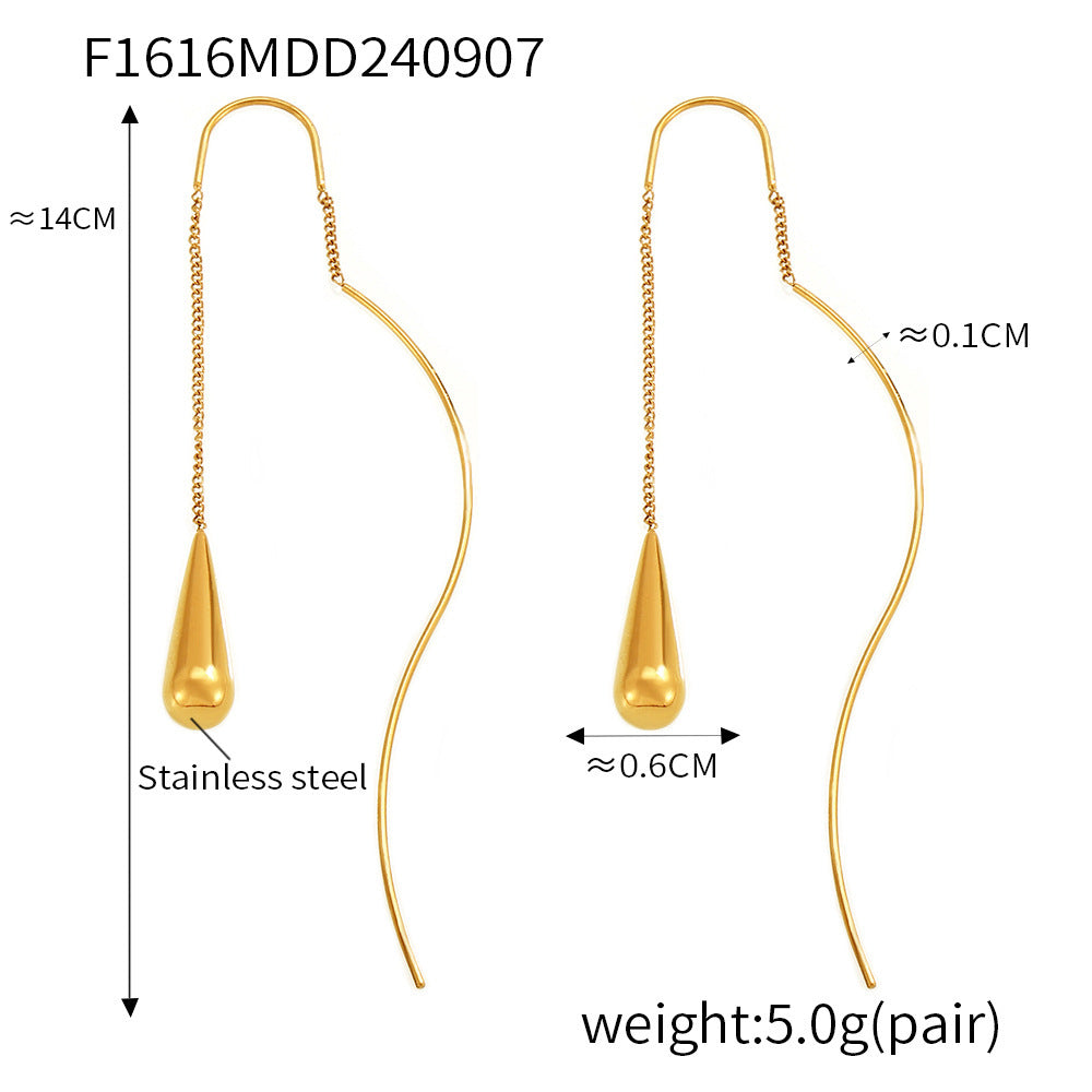 B廠【F1616】跨國熱銷水滴流蘇女式耳環 輕奢小眾設計不鏽鋼耳線耳環 24.09-2