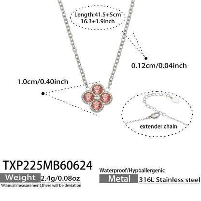 B廠【TXP225】跨境時尚花朵鑲水鑽耳釘ins小眾精緻女士項鍊首飾套裝不銹鋼飾品 26.07-1