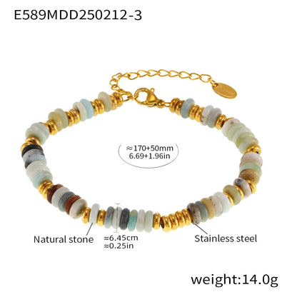 B廠【E589】ins天然石算盤珠手鍊時尚輕奢鈦鋼鍍18k金百搭個性氣質鏈飾 25.02-3