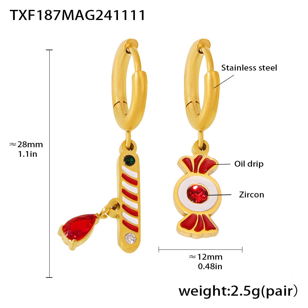 B廠【TXP187】糖果禮物雙層石榴石不銹鋼項鍊手鍊不對稱耳環輕奢套裝配件 24.11-5