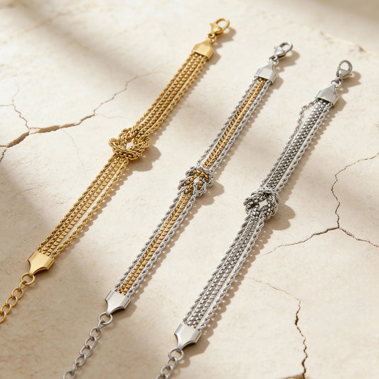 B廠【E151】不鏽鋼打結鍊手鍊個性間電鍍18k真金INS小眾設計時尚百搭歐美手飾
 25.12-3