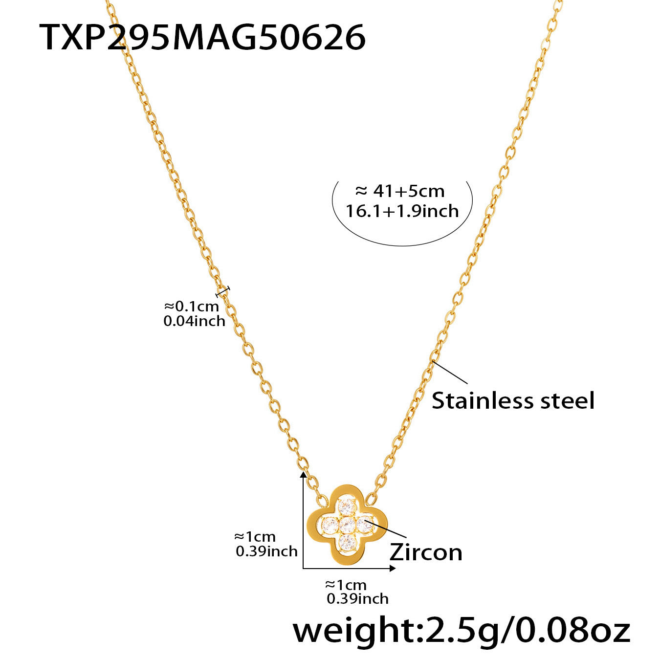 B廠【TXP295】歐美飾品不鏽鋼四葉花5A鋯石耳環項鍊組18k鍍真金不掉色 25.07-1