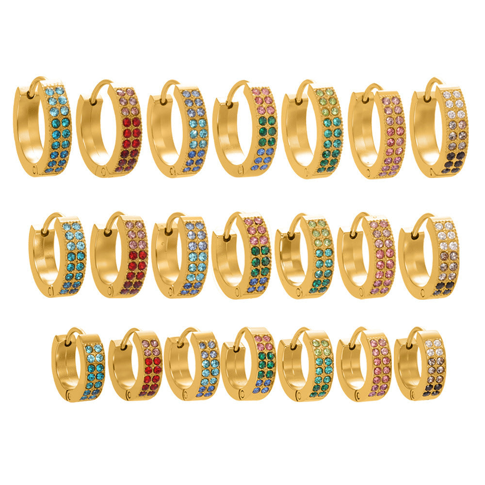 B廠【F798】簡約C型鑲彩鑽拼色鋯石耳扣不鏽鋼鍍18k真金輕奢小眾耳環女
 25.11-1