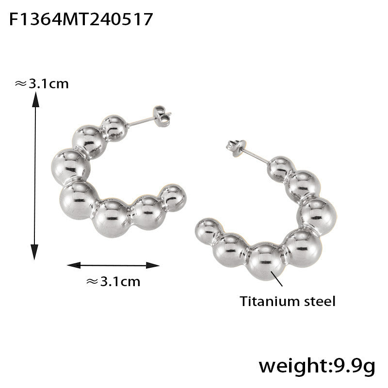 B廠【F1364】韓版復古鈦鋼簡約設計氣質冷淡風c型小鋼珠百搭漸層耳環 24.05-4