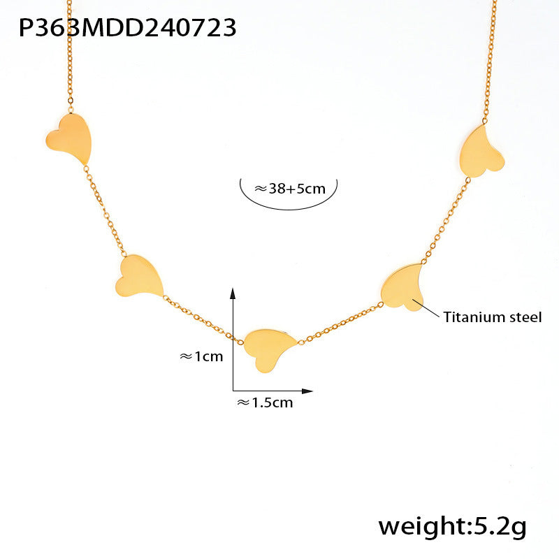 B廠【P363】跨國新款歐美不規則愛心流蘇吊墜項鍊鈦鋼鍍18k金輕奢百搭鎖骨鏈 24.07-5