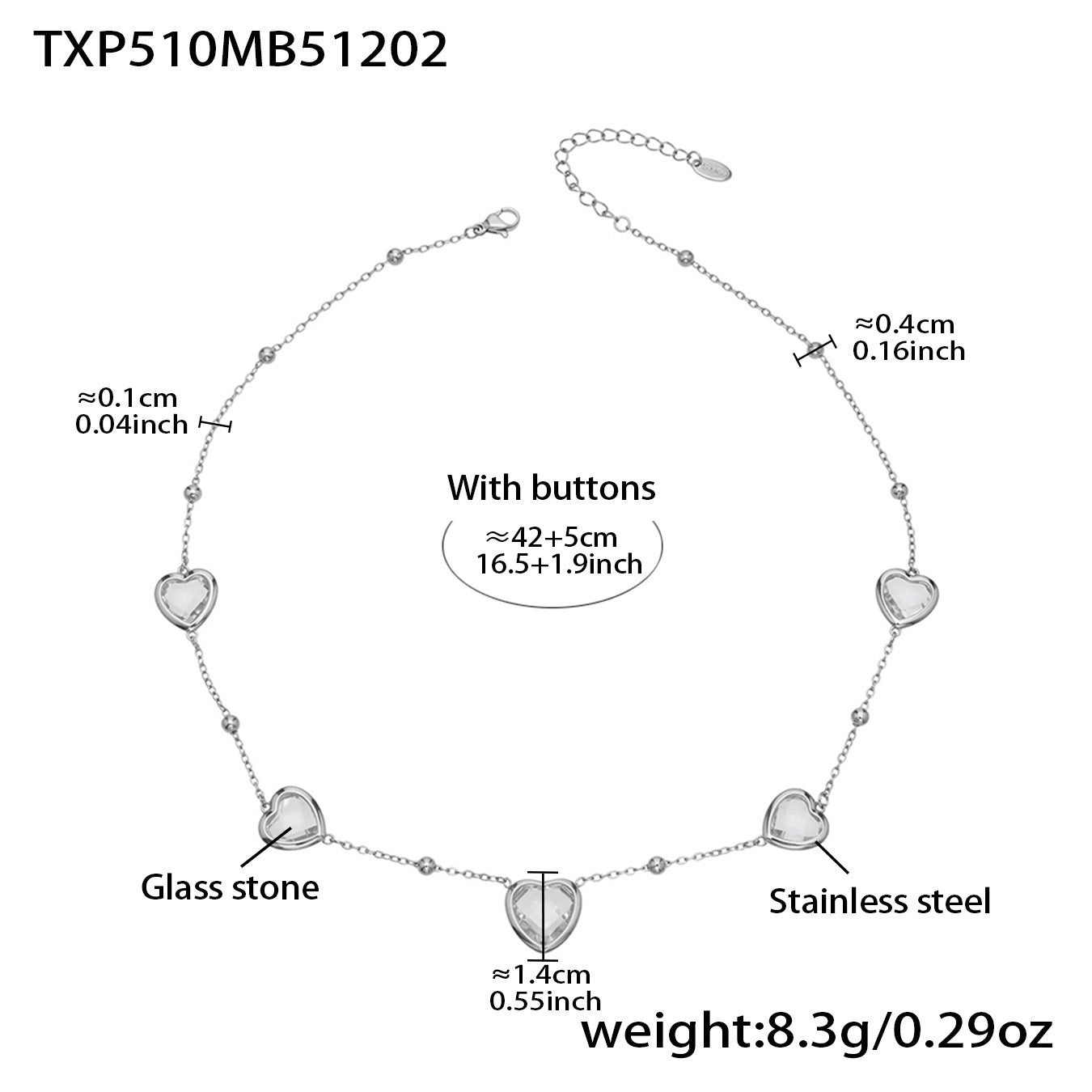 B廠【TXP510】不鏽鋼愛心切麵包邊玻璃石鋼珠項鍊手鍊耳環組鍍18k真金不掉色
 25.12-2