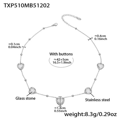 B廠【TXP510】不鏽鋼愛心切麵包邊玻璃石鋼珠項鍊手鍊耳環組鍍18k真金不掉色
 25.12-2