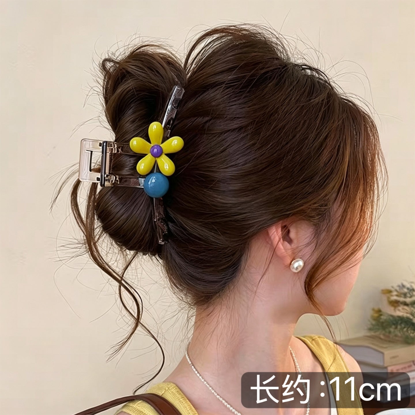 C廠【X445】撞色花朵圓珠抓夾女高級感鯊魚夾2026新款後腦勺飽滿盤髮夾髮飾
 26.06-2