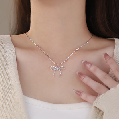 D廠【YC0357N】S925純銀蝴蝶結項鍊甜美可愛氣質文藝風小清新小眾鎖骨鏈 25.01-2