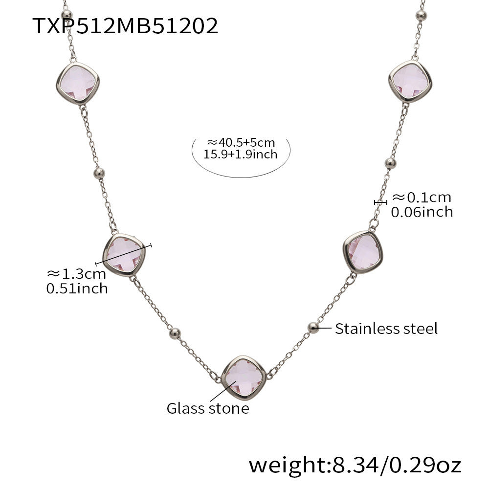 B廠【TXP512】不銹鋼正方形切面玻璃石手鍊項鍊耳環套裝歐美風潮酷氣質珠寶首飾
 25.12-2