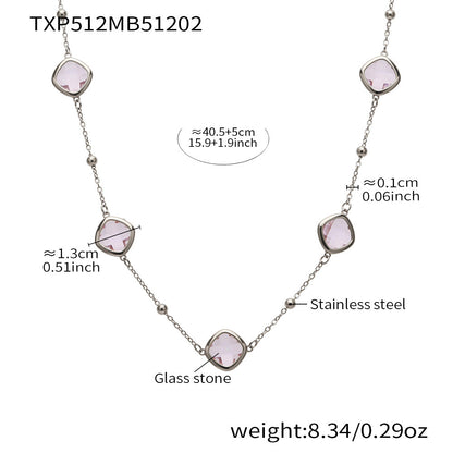B廠【TXP512】不銹鋼正方形切面玻璃石手鍊項鍊耳環套裝歐美風潮酷氣質珠寶首飾
 25.12-2