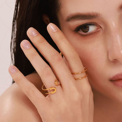 B廠【A126】創意別針線條開口可調整不銹鋼戒指指環獨特小眾設計感戒指 25.03-1