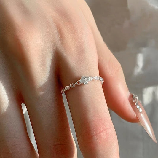 E廠【XDQ8361R】韓系時尚鑲鑽四葉草戒指女925純銀簡約ins開口指環百搭食指戒
 26.04-4