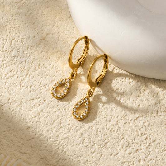 B廠【F070】歐美熱銷新款鏤空水滴鋯石耳扣ins小眾設計耳環不鏽鋼鍍18k金耳環
 26.04-4