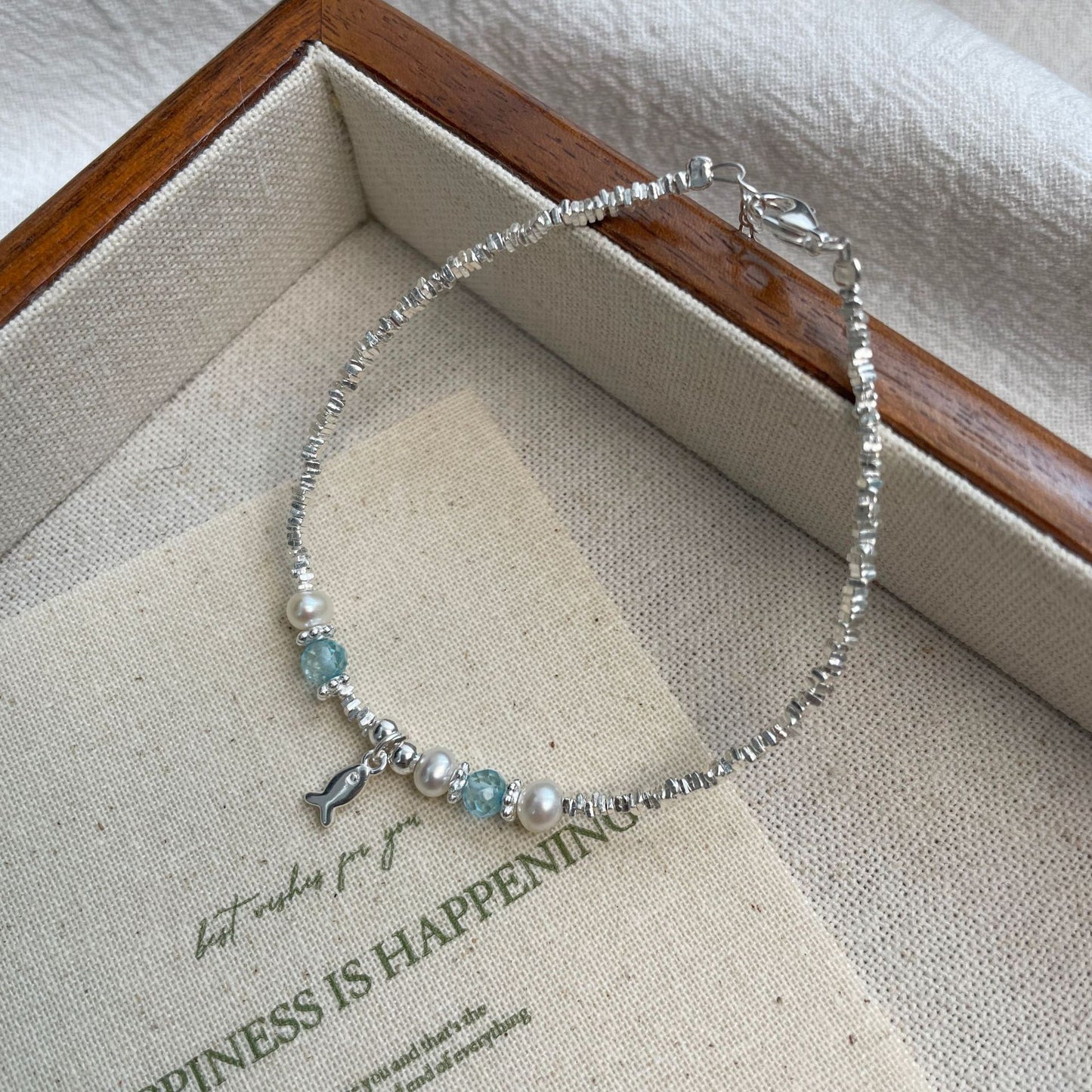 E廠【XDQ0060S】小眾精緻S925純銀藍托帕小魚手鍊女輕奢碎銀子氣質百搭手飾品
 26.04-3