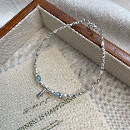 E廠【XDQ0060S】小眾精緻S925純銀藍托帕小魚手鍊女輕奢碎銀子氣質百搭手飾品
 26.04-3