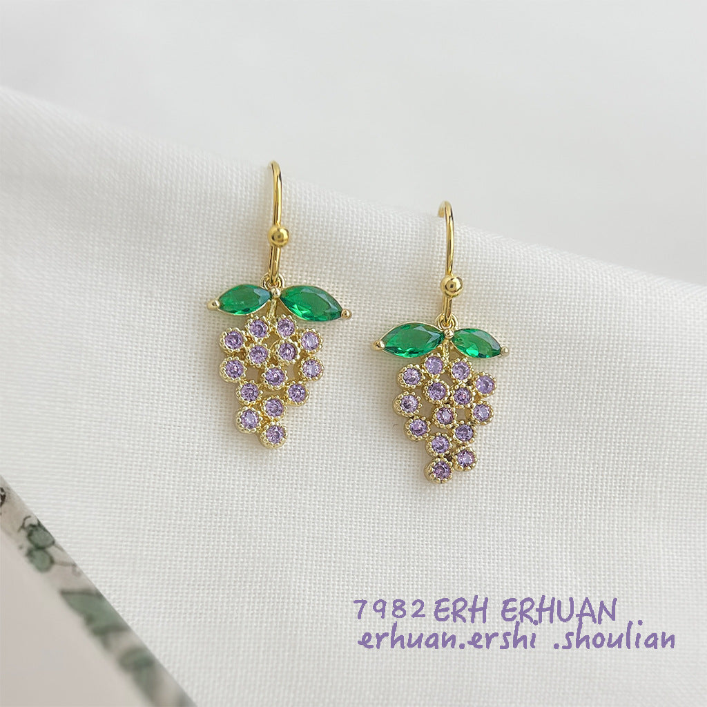 A廠【6437】清新甜美微鑲鋯石紫色小葡萄簡約輕奢風新款耳飾夏日耳環飾品
 25.11-4